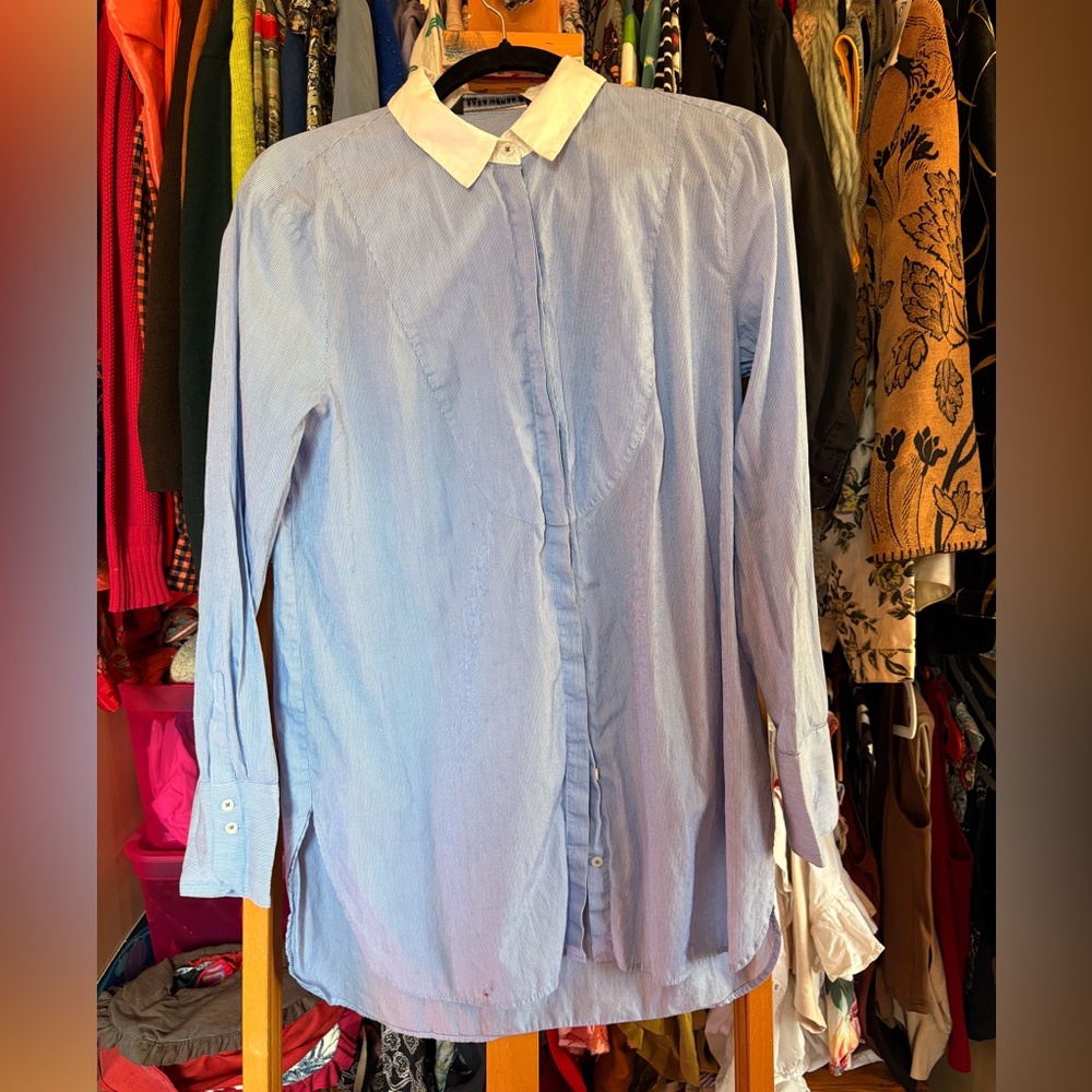 Zara Striped Blue Shirt with White Collar